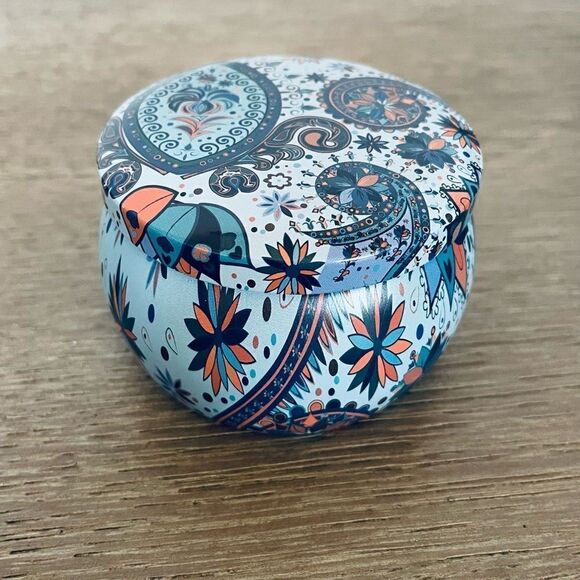 Tin Metal Floral Paisley Lidded Trinket Storage Jar - Picture 4 of 4